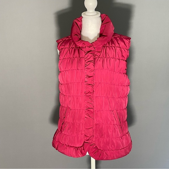 Tribal Barbie Core Sm Pink Puffer Vest, Snap Closure, Ruffled Trim Neck, Front - Picture 14 of 16